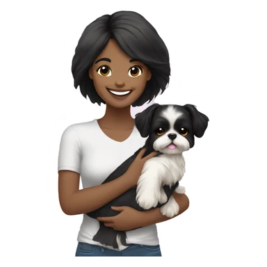 happy black hair girl carrying happy Shih Tzu sticker