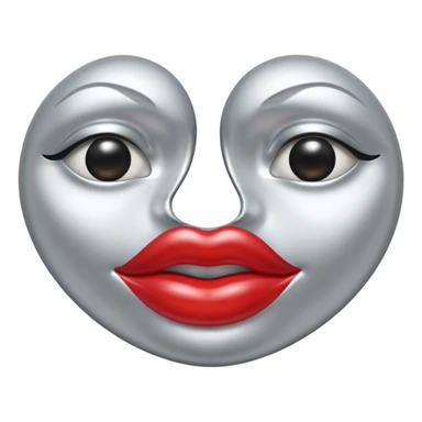 A seductive pair of slightly parted lips emoji made of liquid silver chrome, smooth glossy metallic surface, soft sensual curves, subtle reflections, luxury sexy aesthetic, minimal iOS emoji style, centered composition, clean white background, soft studio lighting, no text sticker