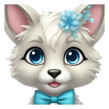 Anthro Cute Cool Kawaii gorgeous sparkly ethereal fantasy animal creature with blue eyes furry sona with flowers and bow tie beautiful aesthetic sticker
