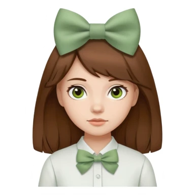 girl brown hair with sage green bow white shirt sticker