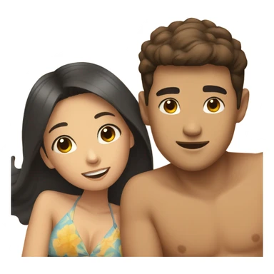 asian girl laying on the beach with brown haired boyfriend  sticker