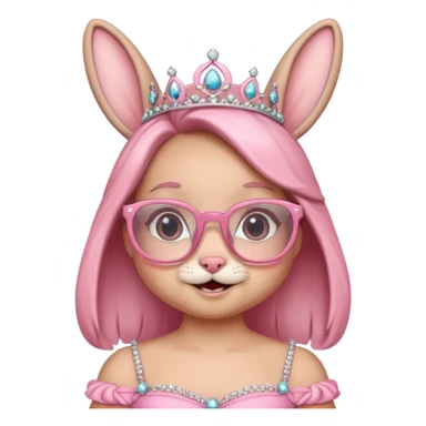 Bunny emoji + tiara + pink dress + happy + glasses sticker