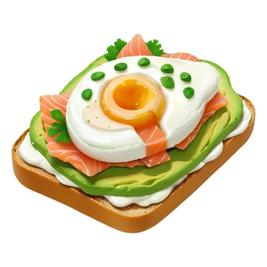 avocado toast with salmon and pachot eggs, green cream sticker