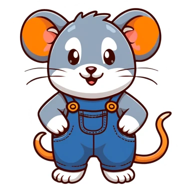cute rat wearing blue denim overalls sticker