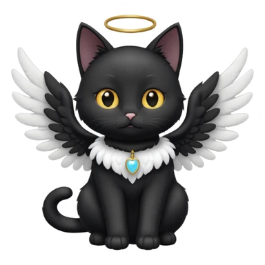 a black cat with white angel wings sticker