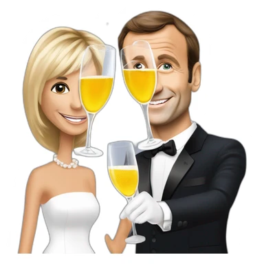 Emmanuel Macron et Brigitte Macron en train de boire un verre de vin et du champagne sticker