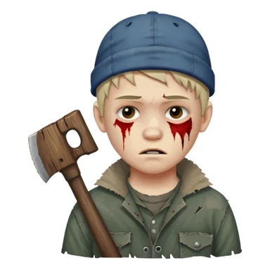 13 y/o Brian robeson at the beginning of Hatchet
distressed, has hatchet, bruised sticker