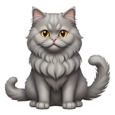 cinematic-[grey persian cat]-realistic-full-body-sitting-emoji,-tail-curled-playfully-around-its-paws,-head-tilted-dramatically,-fluffy-[grey cat]-fur,-simplified-yet-realistic-focused-features,-highly-detailed,-glowing-with-an-almost-sarcastic-glow sticker