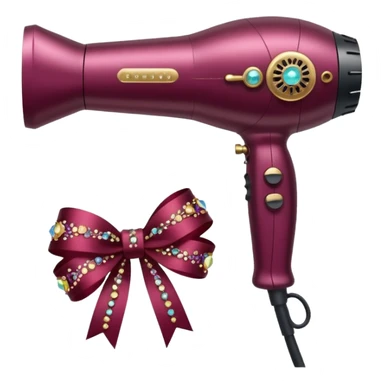 burgundy blow dryer with a ribbon covered in gems sticker