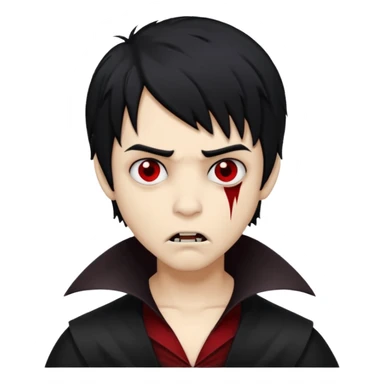Boy, vampire, black hair, medium long, emo, shaggy, dark, spooky, creepy expression sticker
