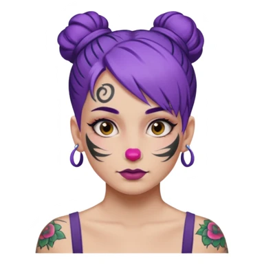 purple hair bun and lots of face tattoo sticker