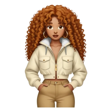 SZA with her iconic curly hair and stylish outfit sticker