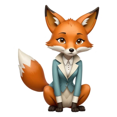 extremely sad crying anthropomorphised female fox in stylish outfit, no sunglasses, looking to the left, hunched over in poor posture, full-body view sticker