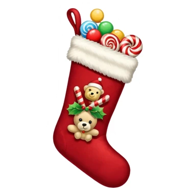A cozy old-timey Christmas stocking full of vintage toys and candy sticker