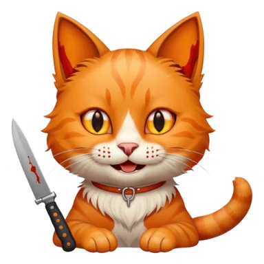a smile cat, it's hands have a knife with blood sticker