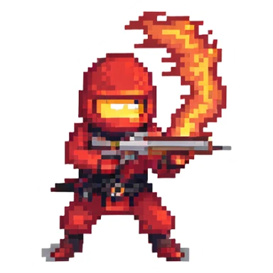 Red ninja shooting fire sticker