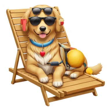 dog lying beside beach on chair with sunglasses sticker