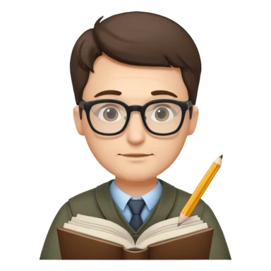 man write in book , wearing glasses sticker