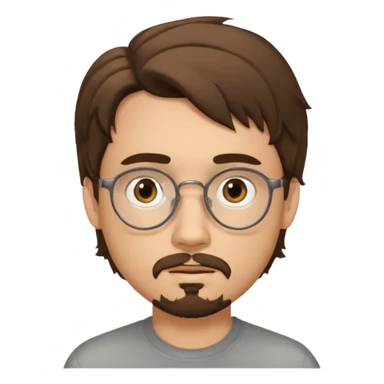 male Slim, slightly oval face, light skin.
Medium-length brown wavy hair, slightly messy.
Brown eyes, round eyeglasses.
Soft, calm expression.
add goathe and add hair to his forhead sticker