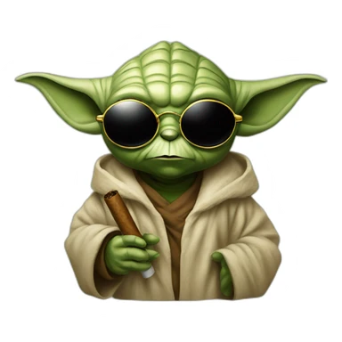 Yoda with a cigar in his mouth and wearing sunglasses sticker