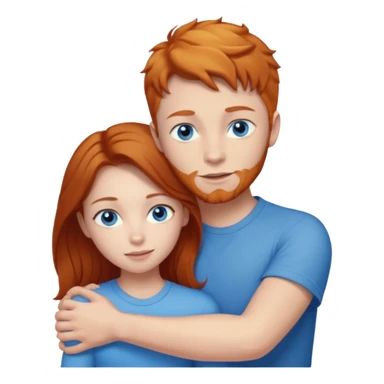 Ginger boy without beard hugging brunette girl. Both have blue eyes.  sticker
