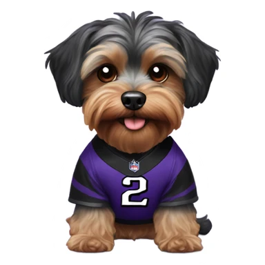 Yorkiepoo Dog wearing ravens jersey sticker