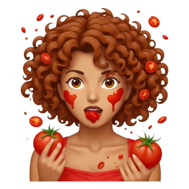 Tomatoes thrown at female tan curly hair face sticker