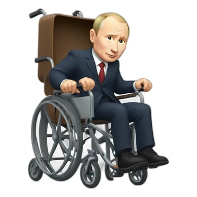 Small vladimir putin with big legs wheelchair jumps out of suitcase sticker