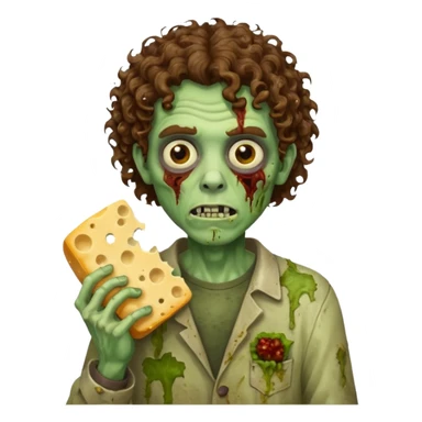 curly hair man zombie holding moldy cheese piece sticker