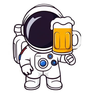 a pint of beer wearing a space suit, astronaut beer glass sticker