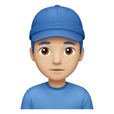 This is a cartoon-style avatar wearing a blue cap and a matching blue shirt, with a neutral expression. sticker