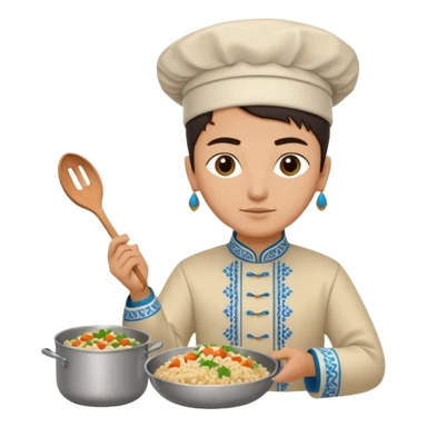 uzbek with national outfit cooking pilaf sticker