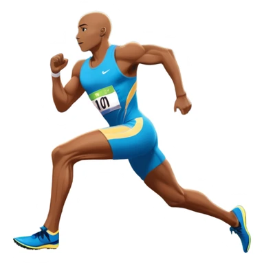 An icon depicting a sprinter in mid-run on a track, muscles tense with speed. The background shows a vibrant stadium filled with cheering fans, bright lights illuminating the track, and a clear sky above. The energy of the race and the thrill of competition are captured in motion.  sticker