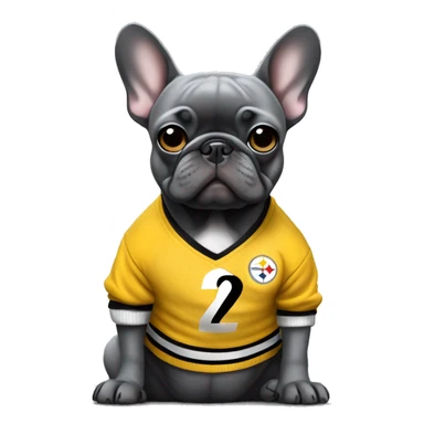 Full body Grey frenchie wearing a Pittsburgh Steelers sweater sticker