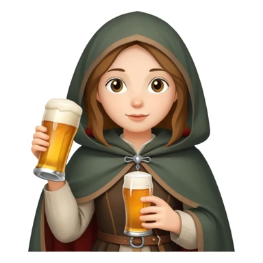 young female medieval pilgrim with cloak and beer bottle sticker