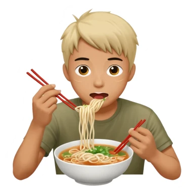 can you generate me a avatar of a male eating a bowl of pho? make it more anime. Make the person slurping on the noodles sticker