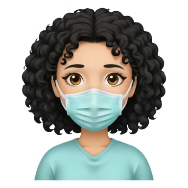 a pretty tan bratz girl with black curly hair. no makeup, looking sick, wearing a mask, coughing. sunken face sticker