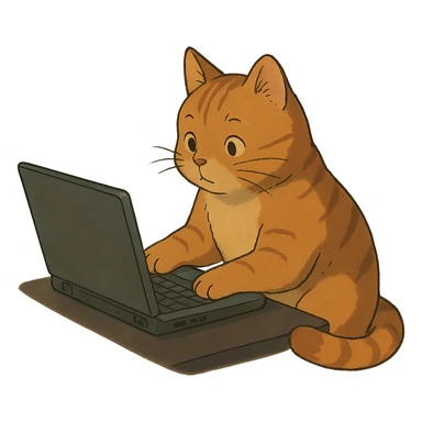 cat at a computer in ghibli style sticker