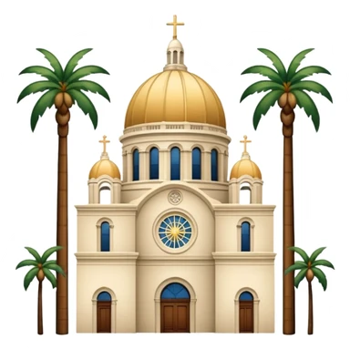 California Tower and the dome of the California Building basilica in San Diego with palm trees, simple apple style emoji, white background, no text, inspired by reference photo sticker