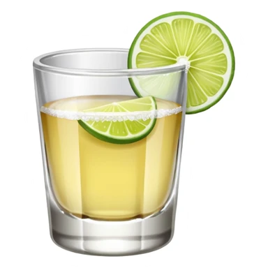 Tequila shot with salt and lime slice on rim sticker