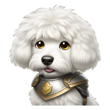 Fluffy Small white dog wearing armor sticker