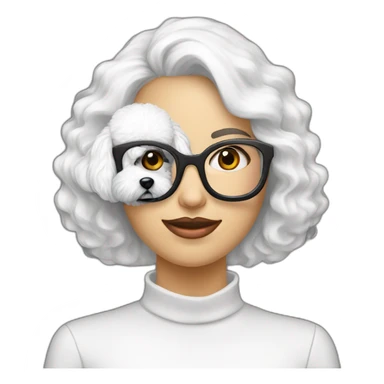 mujer gafas piel blanca pelo largo negro y perro bichon blanco sticker