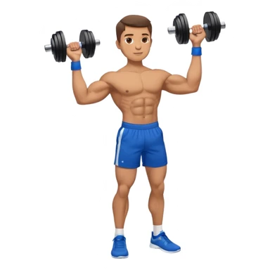 man with blue shorts doing side-lateral raise (T pose) with light dumbbells sticker