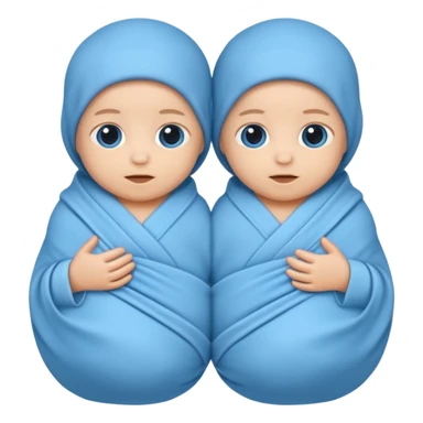 Twin swaddled babies in blue sticker