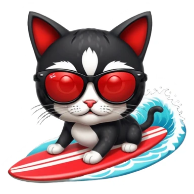 a bad kitty on the waves. make the cat look devlishish with a pair of black ray bans wayfers on. surfing. I want the ray bans black so you cant see the cats eyes sticker