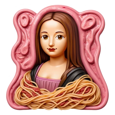 monalisa made of SPAM meat melted pink dripping sauce spaghetti portrait sticker