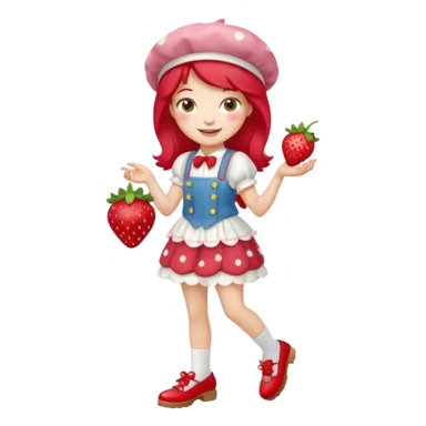 pretty and cute modern day strawberry shortcake full body with red shoes emoji sticker