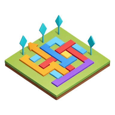an isometric field with multi-colored tiles and directional arrows sticker