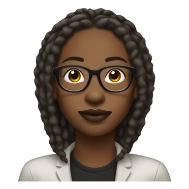 Melanin woman with full lips and brown medium length dreads wearing thick black frames and silver nose ring sticker