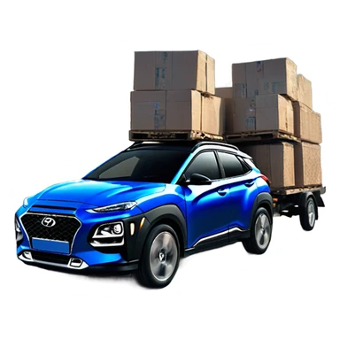 Dark blue hyundai kona hauling two hyundai konas sticker
